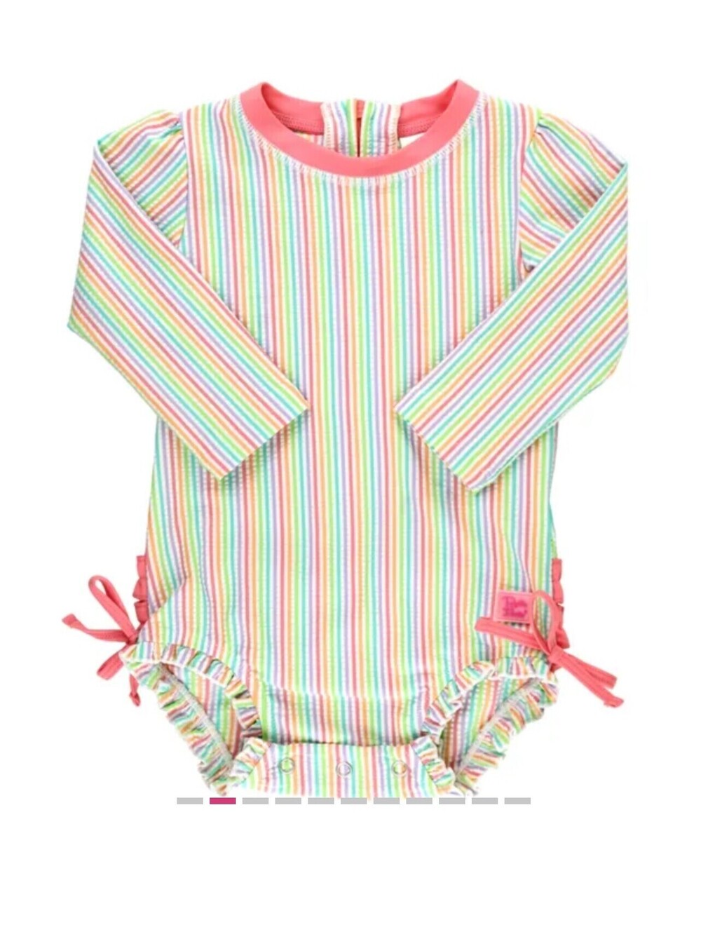 RuffleButts Baby Girl Rash Guard Swimsuit 12-18 Mos Seersucker Long Sleeve